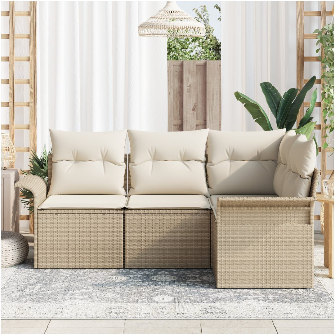4-delad trädgårdsoffgrupp med beige polyrottingkuddar vidaXL Medium – bild 3