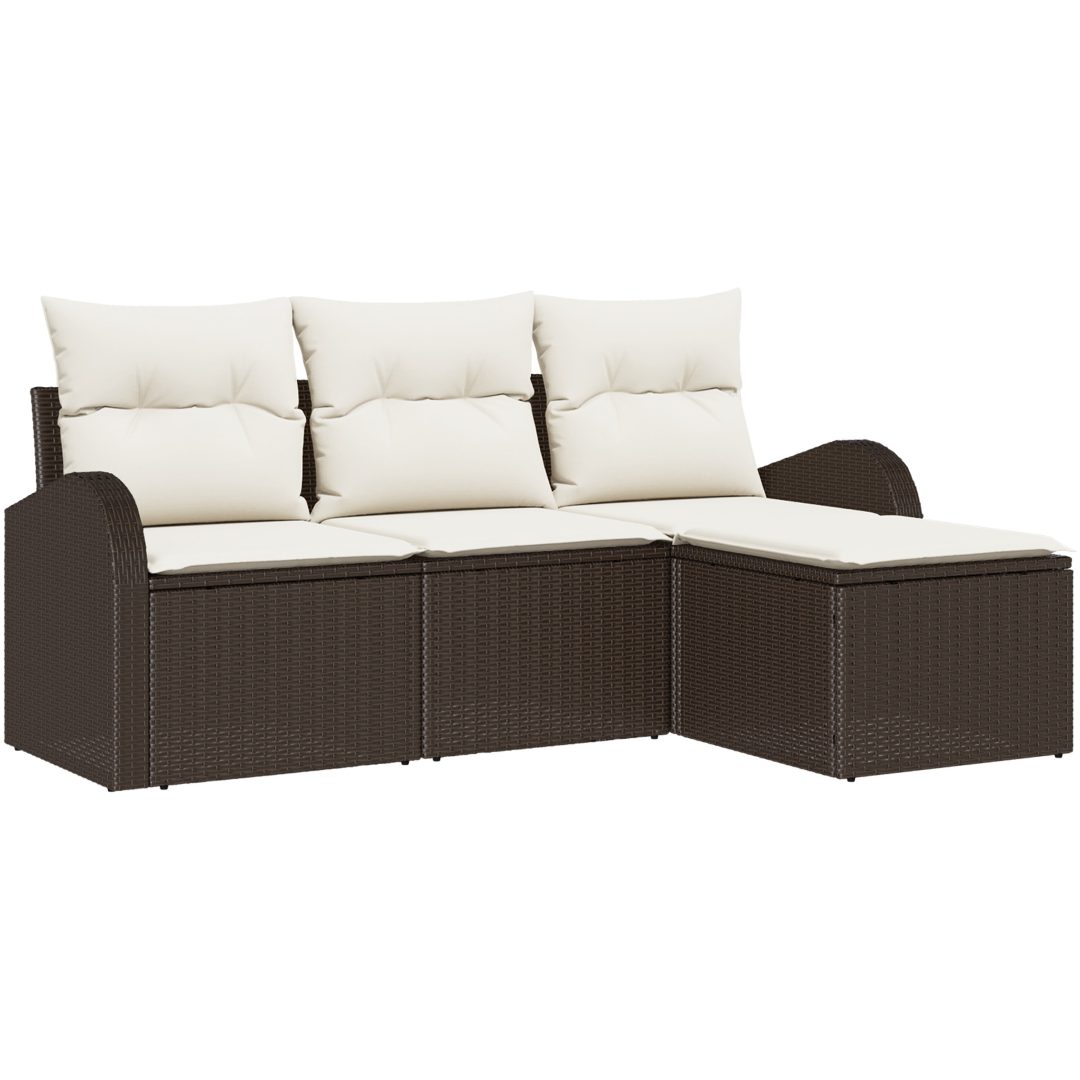 4-delad trädgårdsoffgrupp med kuddar Brun Poly Rattan vidaXL 179 x 117 x 85 cm – bild 2