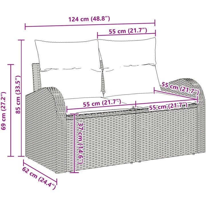 4-delad trädgårdsoffgrupp med kuddar Brun Poly Rattan vidaXL 179 x 117 x 85 cm – bild 9