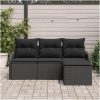 4 Delad Trädgårdsoffgrupp med Kuddar Svart Poly Rattan vidaXL Standard – miniatyr 3