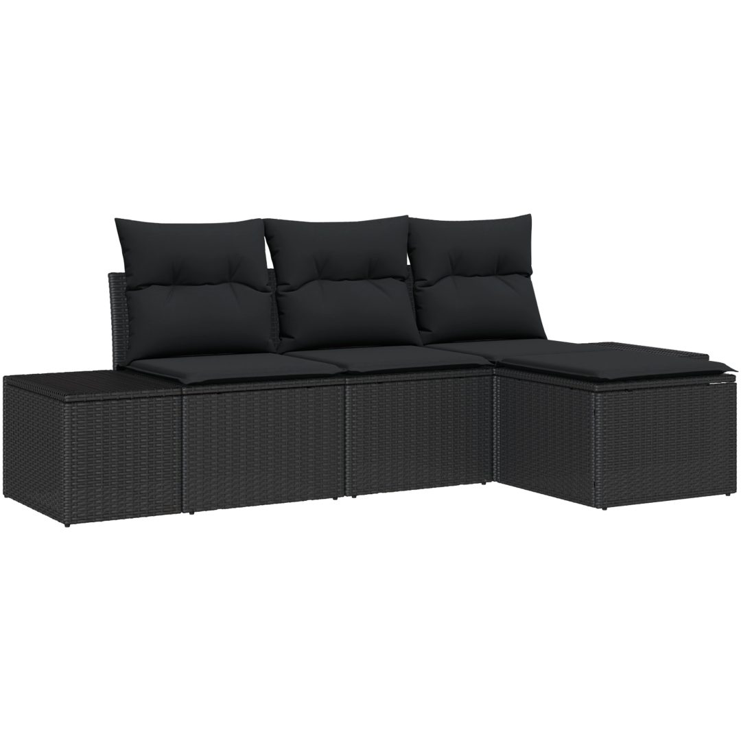 4-delad trädgårdsoffgrupp med kuddar Svart polyrotting vidaXL 239 x 117 x 85 cm – bild 2
