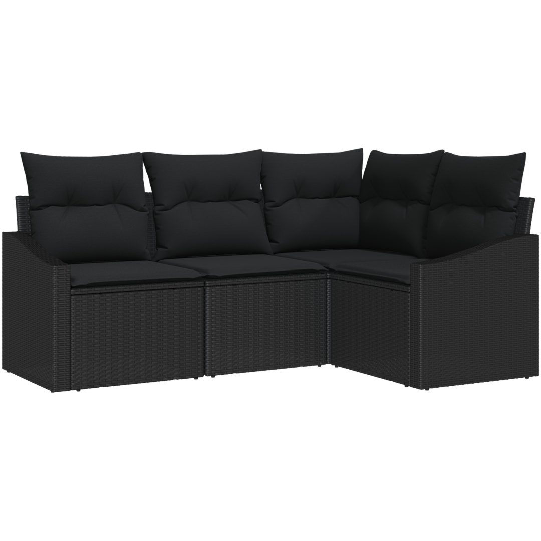 4-delad trädgårdsoffor set med kuddar svart polyrotting vidaXL 178.5 x 123.5 x 85 cm – bild 2