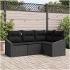 4-delad trädgårdsoffor set med kuddar svart polyrotting vidaXL 178.5 x 123.5 x 85 cm – miniatyr 1