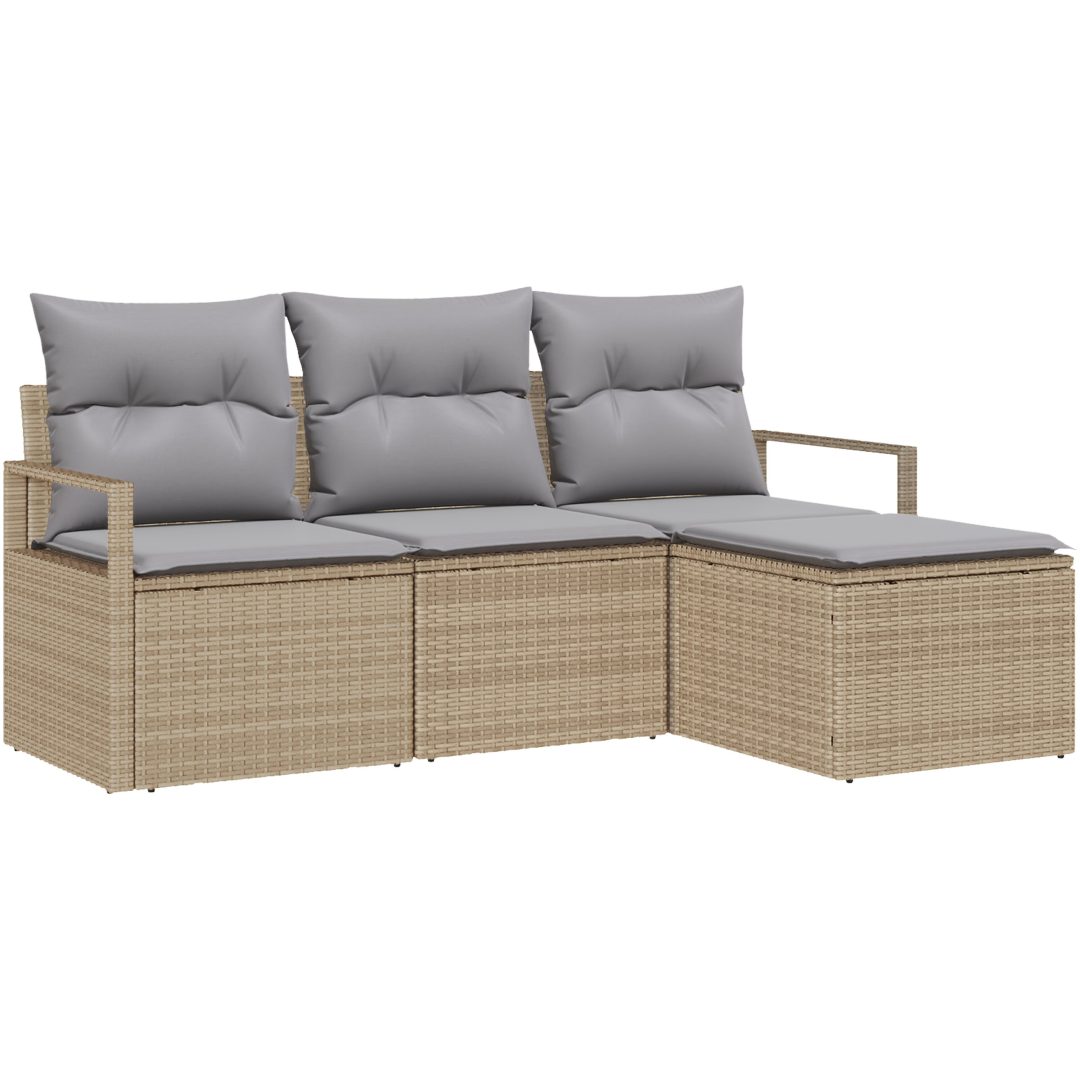 4-delad Trädgårdsoffset med Kuddar Beige Poly Rotting vidaXL Medium – bild 2