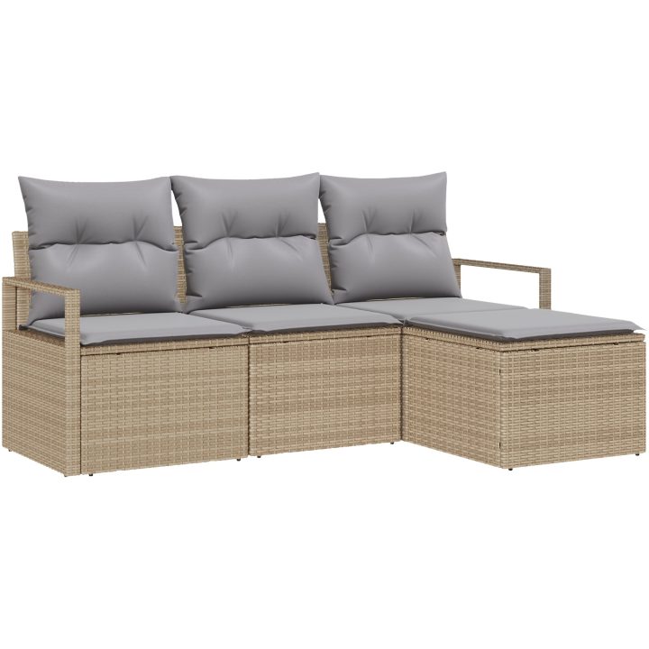 4-delad Trädgårdsoffset med Kuddar Beige Poly Rotting vidaXL Medium – bild 2