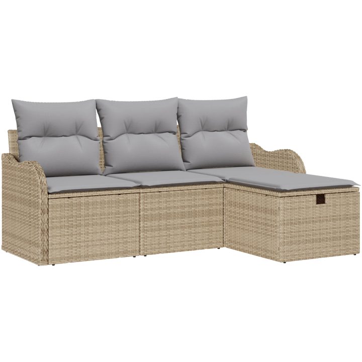 4-delad Trädgårdsoffset med Kuddar Beige Poly-Rotting vidaXL Stor – bild 2
