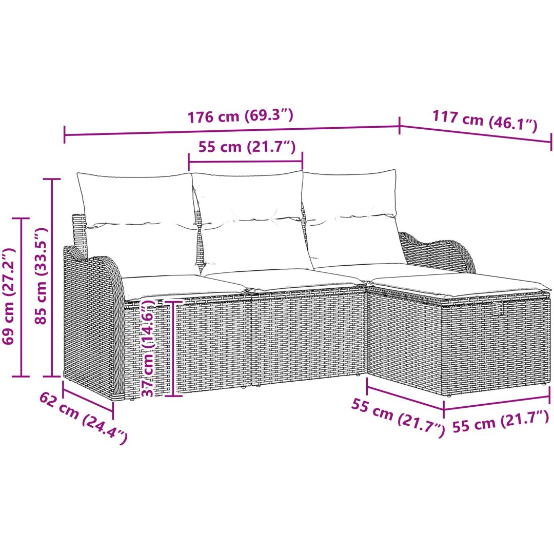 4-delad Trädgårdsoffset med Kuddar Beige Poly-Rotting vidaXL Stor – bild 12