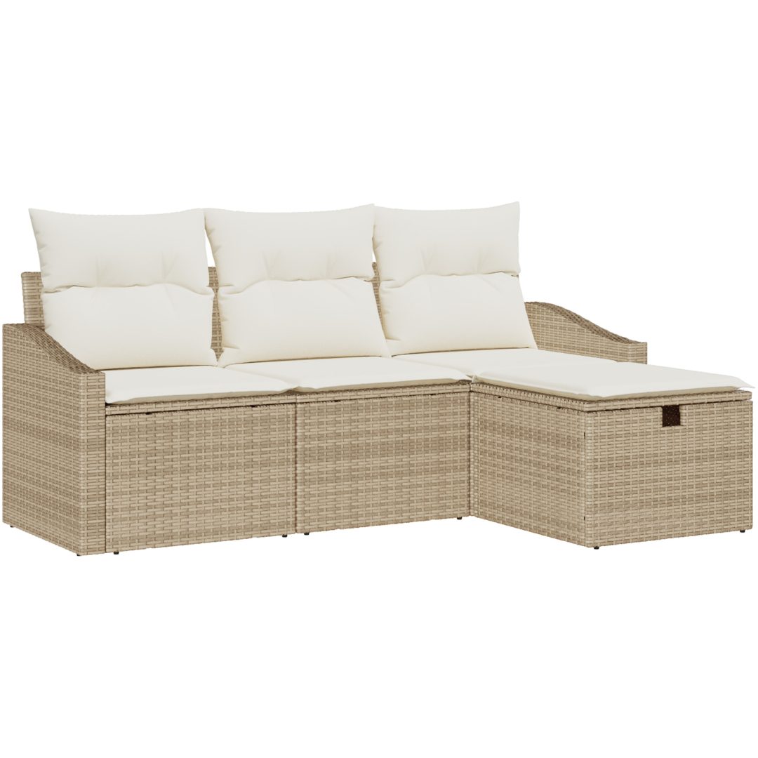 4-delad trädgårdssoffa med kuddar i beige polyrotting vidaXL 178 x 117 x 85 cm – bild 2