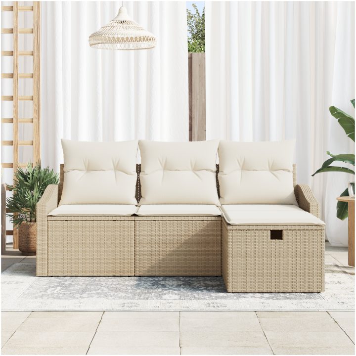 4-delad trädgårdssoffa med kuddar i beige polyrotting vidaXL 178 x 117 x 85 cm – bild 3