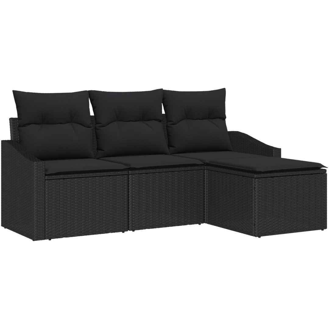 4-delad trädgårdssoffaset med kuddar - svart polyrotting vidaXL 178 x 117 x 85 cm – bild 2