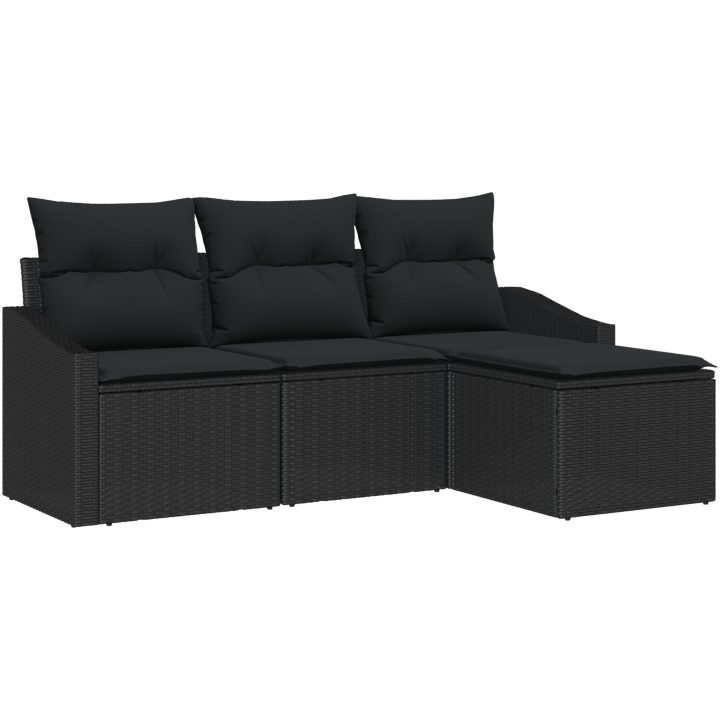 4-delad trädgårdssoffaset med kuddar - svart polyrotting vidaXL 178 x 117 x 85 cm – bild 2