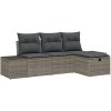 4-delad Trädgårdssoffgrupp med kuddar Grå Poly Rattan vidaXL 55 x 62 x 69 cm – miniatyr 2