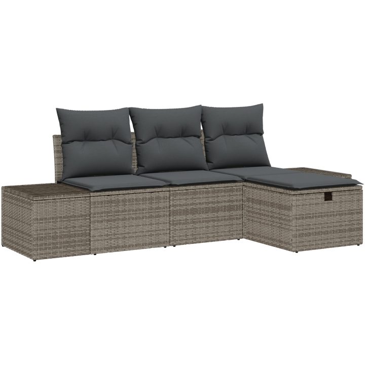 4-delad Trädgårdssoffgrupp med kuddar Grå Poly Rattan vidaXL 55 x 62 x 69 cm – bild 2