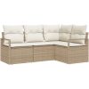 4-delad trädgårdssoffset med kuddar beige poly rotting vidaXL Stor – miniatyr 2