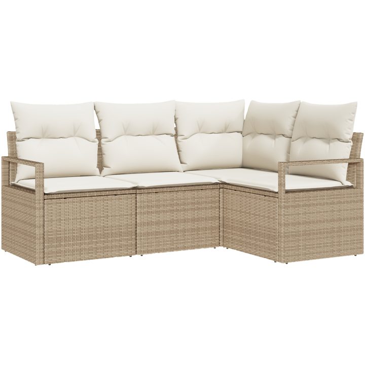 4-delad trädgårdssoffset med kuddar beige poly rotting vidaXL Stor – bild 2