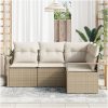 4-delad trädgårdssoffset med kuddar beige poly rotting vidaXL Stor – miniatyr 3