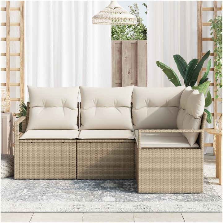 4-delad trädgårdssoffset med kuddar beige poly rotting vidaXL Stor – bild 3