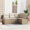 4-delad trädgårdssoffset med kuddar beige poly rotting vidaXL Stor – miniatyr 1