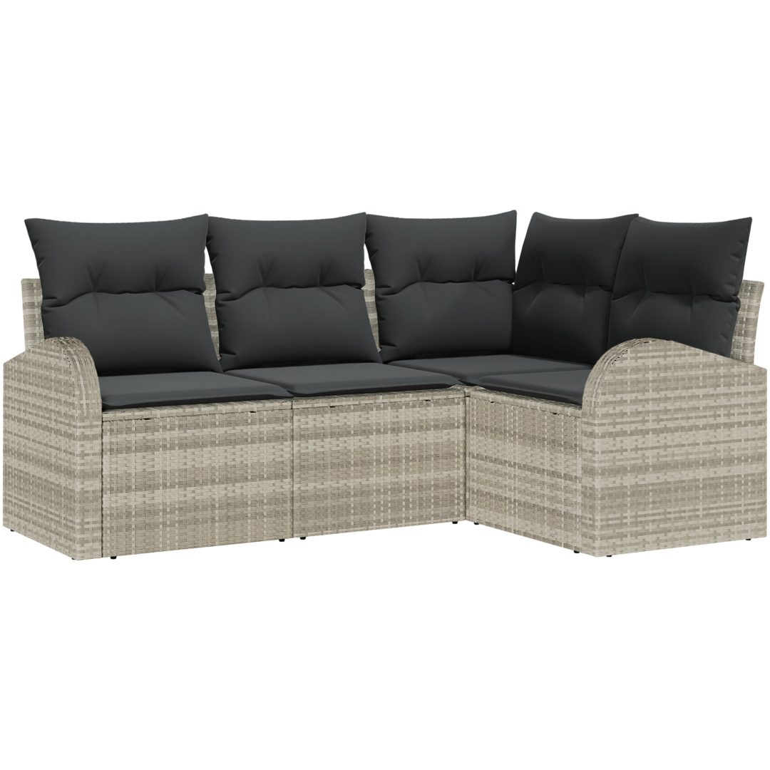 4-delad Trädgårdssoffset med Kuddar Ljusgrå Poly Rattan vidaXL 179 x 124 x 85 cm – bild 2