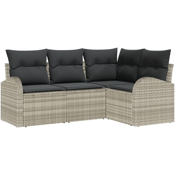 4-delad Trädgårdssoffset med Kuddar Ljusgrå Poly Rattan vidaXL 179 x 124 x 85 cm – bild 2