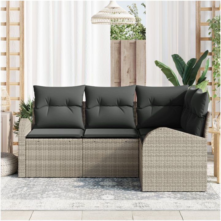 4-delad Trädgårdssoffset med Kuddar Ljusgrå Poly Rattan vidaXL 179 x 124 x 85 cm – bild 3