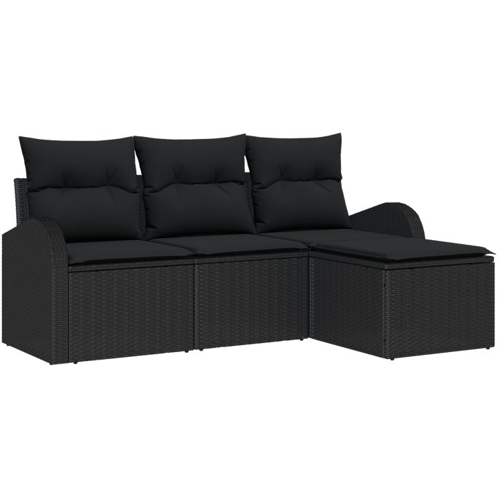 4-delad trädgårdsssoffgrupp med kuddar svart polyrotting vidaXL 179 x 117 x 85 cm – bild 2
