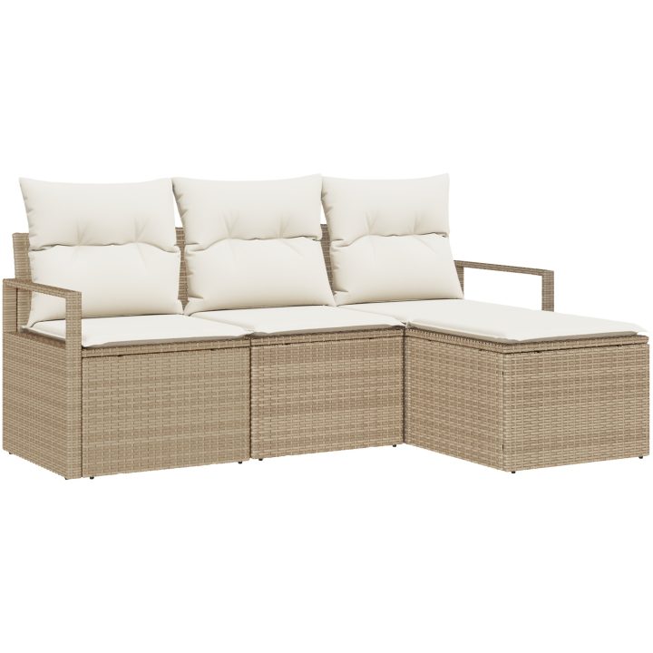 4-delade Trädgårdsoffset med kuddar Beige Poly Rattan vidaXL Medium – bild 2