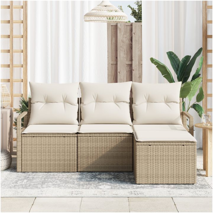 4-delade Trädgårdsoffset med kuddar Beige Poly Rattan vidaXL Medium – bild 3