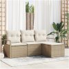 4-delade Trädgårdsoffset med kuddar Beige Poly Rattan vidaXL Medium – miniatyr 1