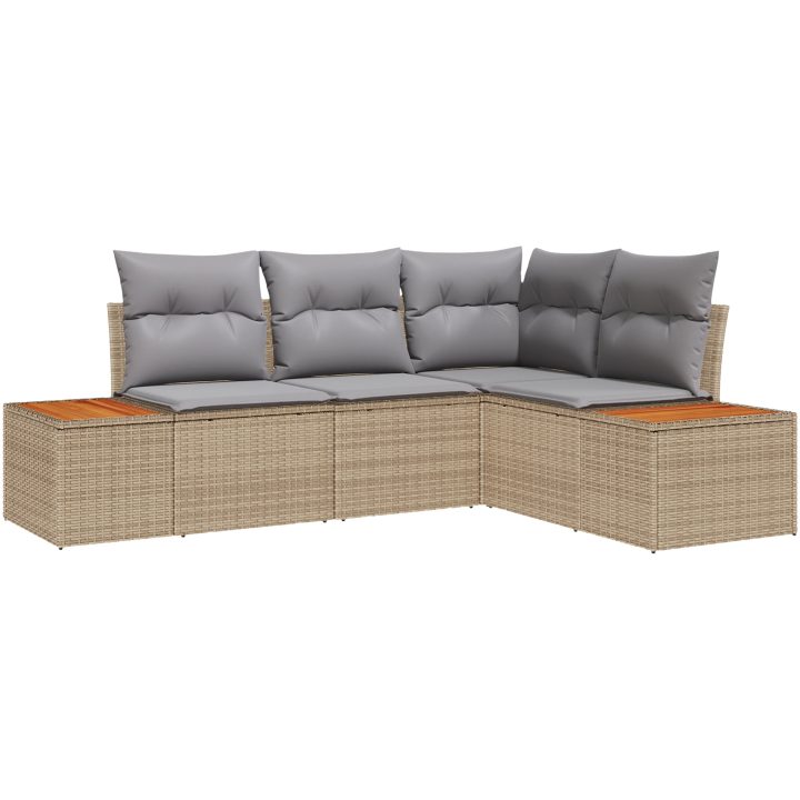 4 Delar Trädgårdsoff Set med Kuddar Beige Poly Rottning Akacia vidaXL 209 x 154 x 69 cm – bild 2