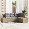 4 Delar Trädgårdsoff Set med Kuddar Beige Poly Rottning Akacia vidaXL 209 x 154 x 69 cm – miniatyr 1
