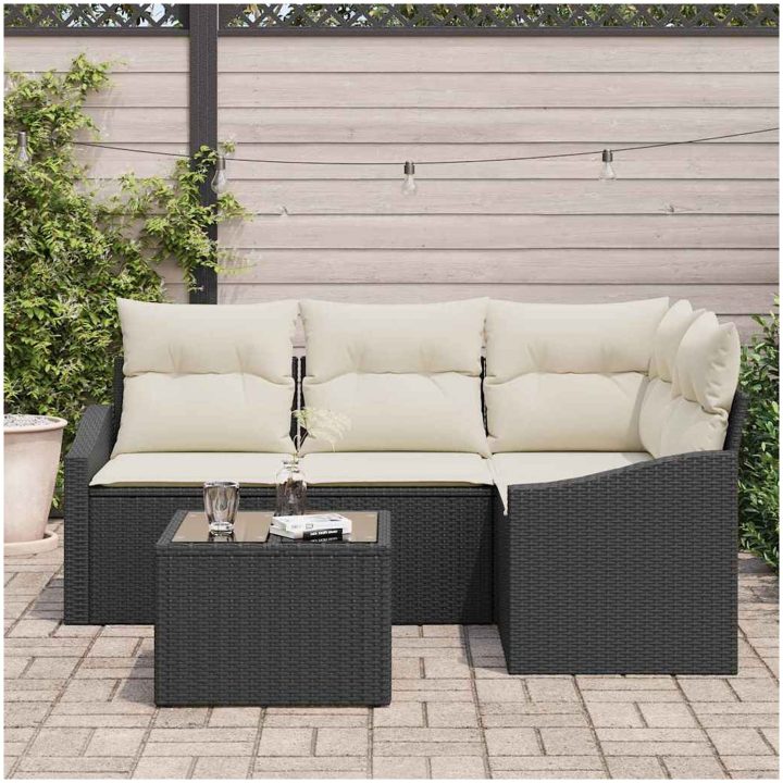4 Delar Trädgårdsoffaset Med Kuddar Brun Poly Rattan vidaXL 178.5 x 123.5 x 85 cm – bild 3