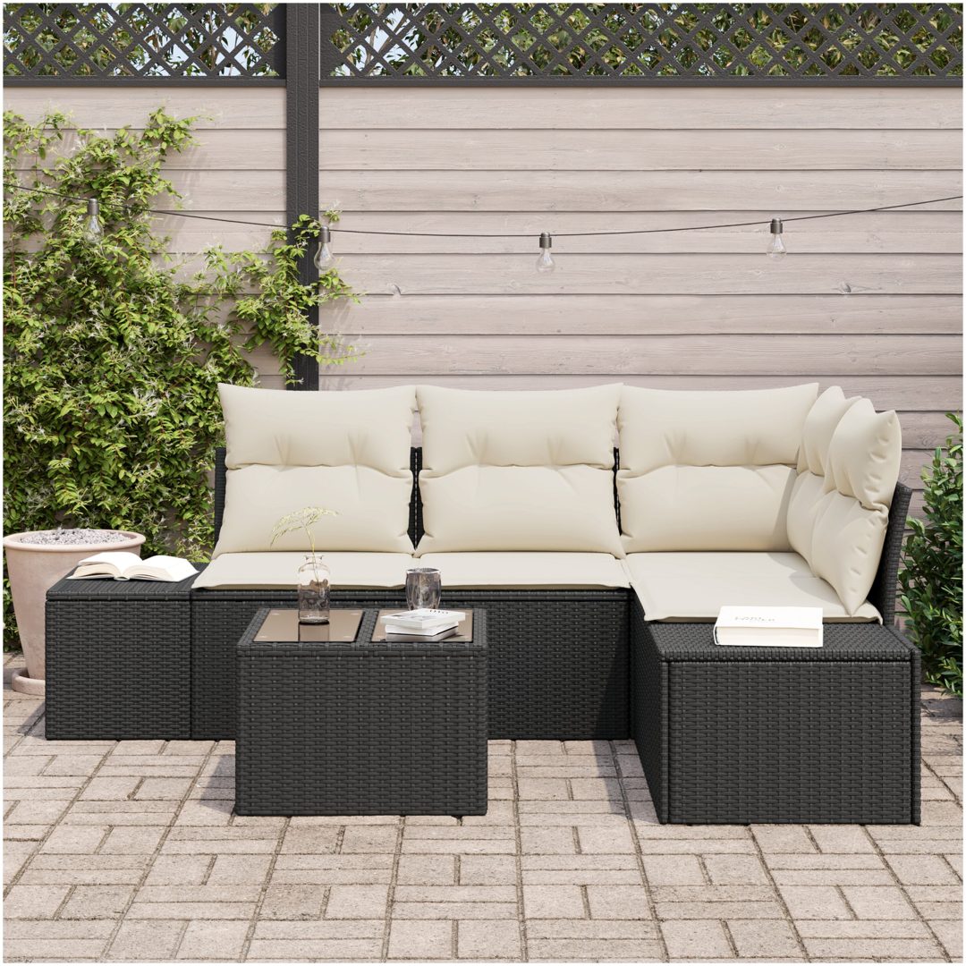 4 Delar Trädgårdsoffset med Kuddar Brun Poly Rattan vidaXL 209 x 154 x 85 cm – bild 3