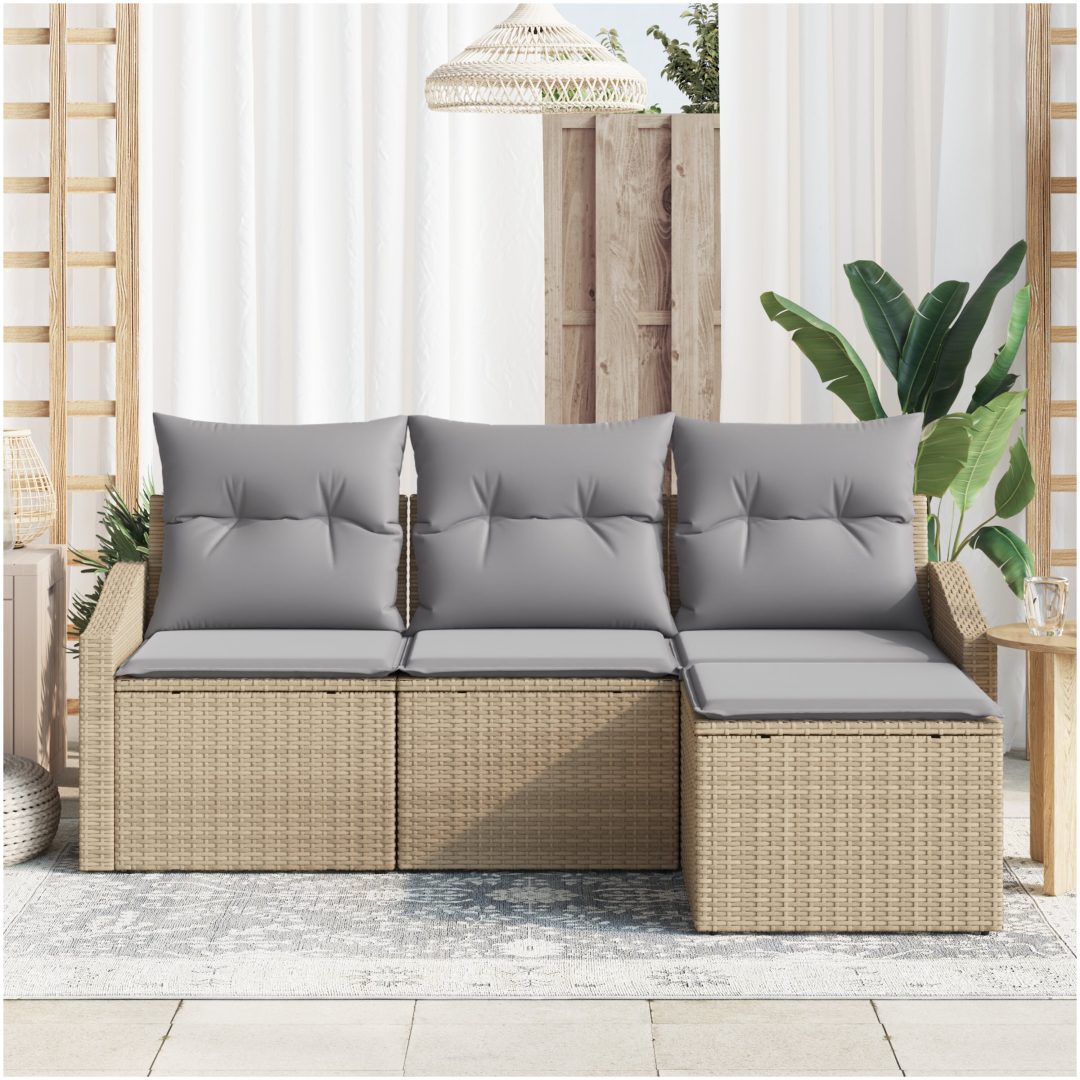 4 Delar Trädgårdsoffset med Kuddar i Beige Poly Rattan vidaXL 178 x 117 x 85 cm – bild 3