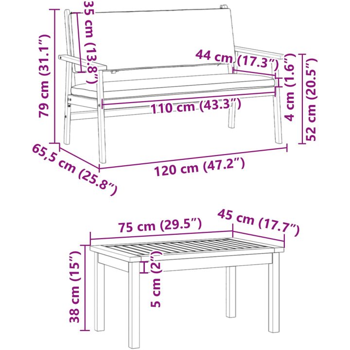 4 delar trädgårdsoffset med kuddar i massivt akaciaträ vidaXL 120 x 65.5 x 79 cm – bild 10