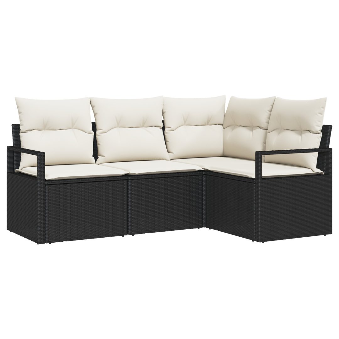 4 Delar Trädgårdsoffset med Kuddar Svart Poly Rattan vidaXL Medium – bild 2