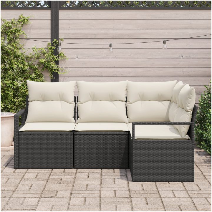 4 Delar Trädgårdsoffset med Kuddar Svart Poly Rattan vidaXL Medium – bild 3