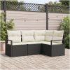4 Delar Trädgårdsoffset med Kuddar Svart Poly Rattan vidaXL Medium – miniatyr 1