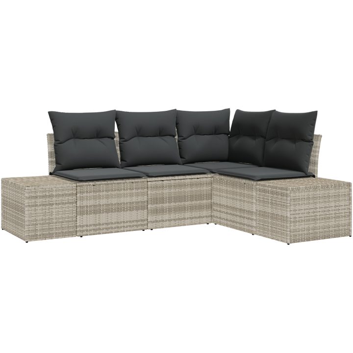 4 Delar Trädgårdssoffset med Kuddar Ljusgrå Poly Rattan vidaXL 209 x 154 x 85 cm – bild 2