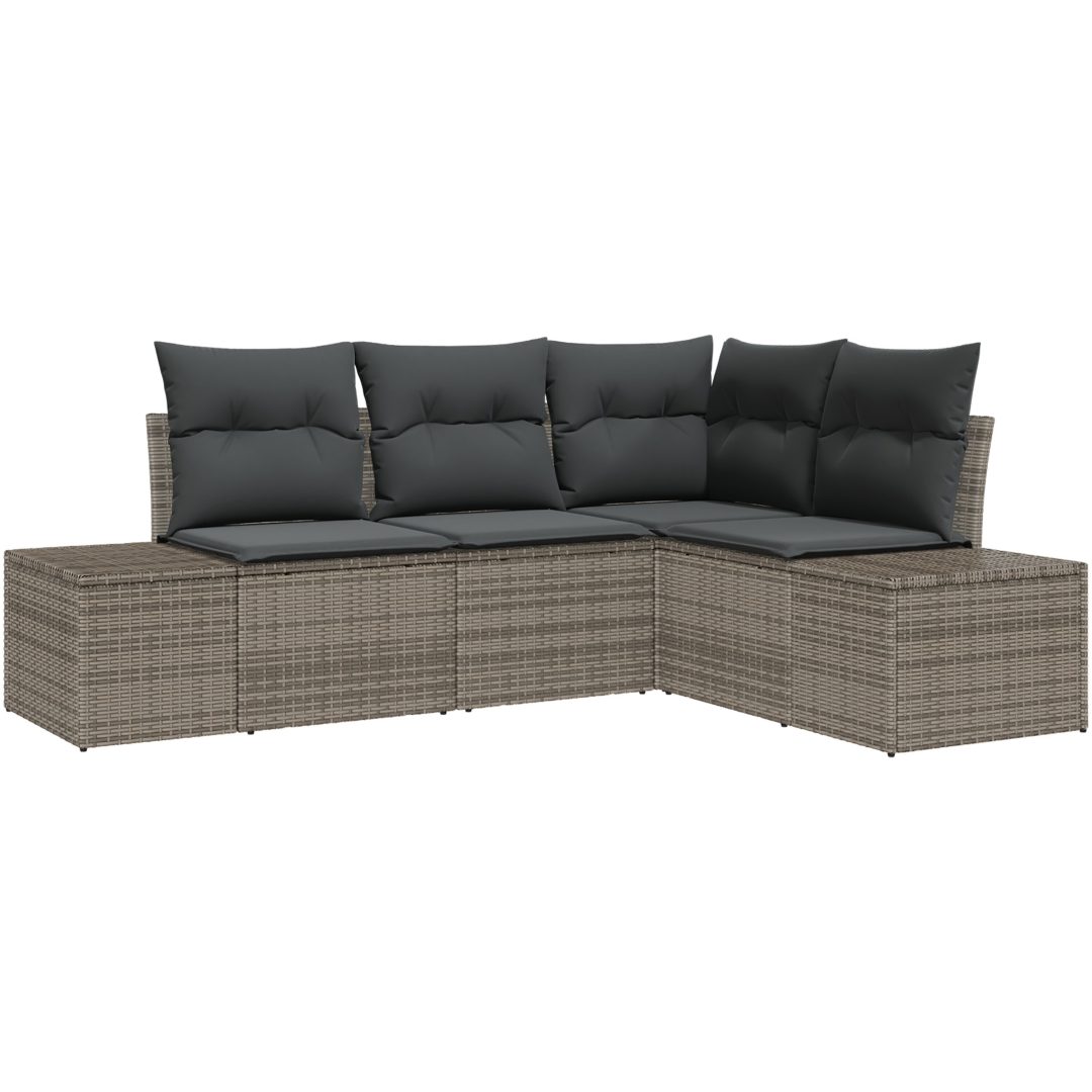 4-delars set med trädgårdsoffor och kuddar i grå poly-rattan vidaXL 209 x 154 x 85 cm – bild 2