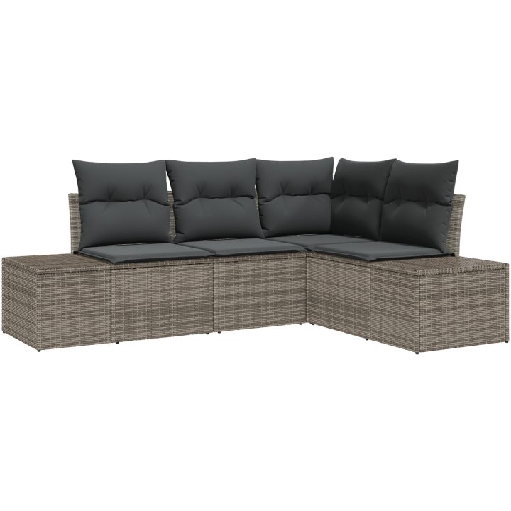 4-delars set med trädgårdsoffor och kuddar i grå poly-rattan vidaXL 209 x 154 x 85 cm – bild 2