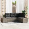 4-delars set med trädgårdsoffor och kuddar i grå poly-rattan vidaXL 209 x 154 x 85 cm – miniatyr 1