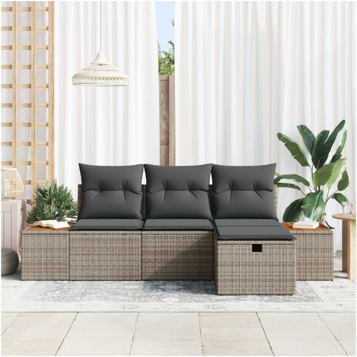 4 Delars Soffgrupp med Kuddar, Grå Poly Rattan vidaXL 239 x 117 x 85 cm – bild 3