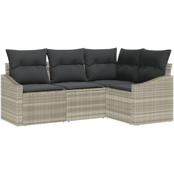 4-delars trädgårdsmatset med kuddar i ljusgrå poly rattan vidaXL 178.5 x 123.5 x 85 cm – bild 2