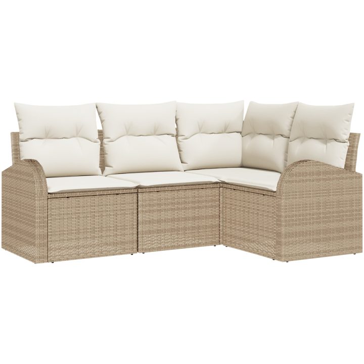 4-delars trädgårdsofa set med kuddar beige poly rotting vidaXL Stor – bild 2