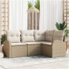 4-delars trädgårdsofa set med kuddar beige poly rotting vidaXL Stor – miniatyr 1