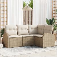 4-delars trädgårdsofa set med kuddar beige poly rotting vidaXL