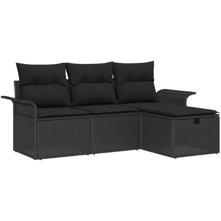 4 Delars Trädgårdsofa Set med Kuddar Svart Poly Rattan vidaXL Medium – bild 2