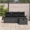 4 Delars Trädgårdsofa Set med Kuddar Svart Poly Rattan vidaXL Medium – miniatyr 3