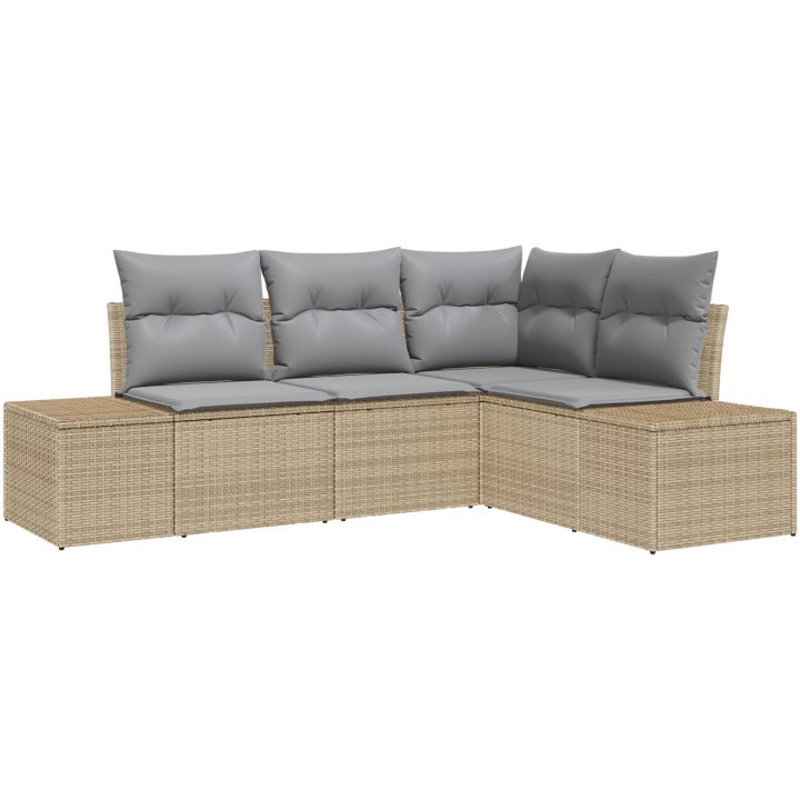 4-delars Trädgårdsoff-set med kuddar Beige Poly Rattanj vidaXL 209 x 154 x 85 cm – bild 2